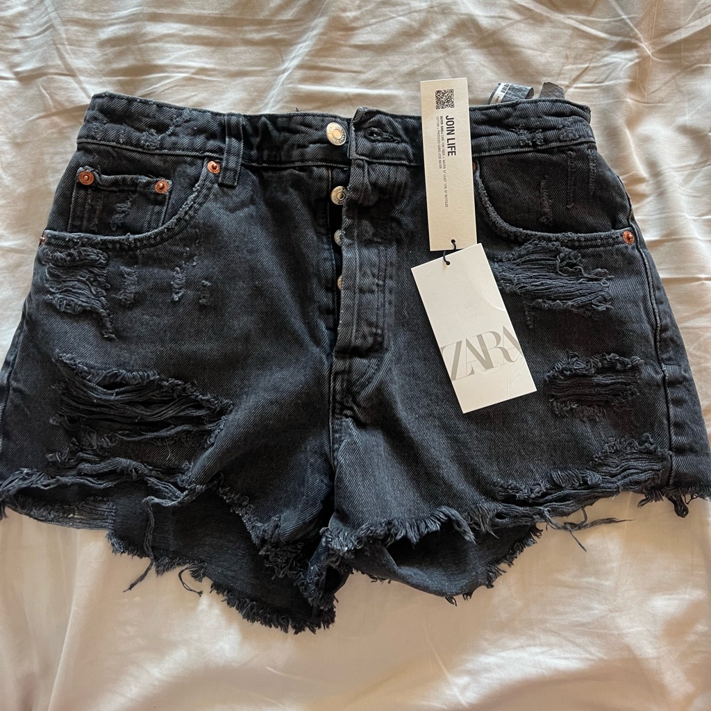 Zara Black Denim Shorts,Size 38,Us 6